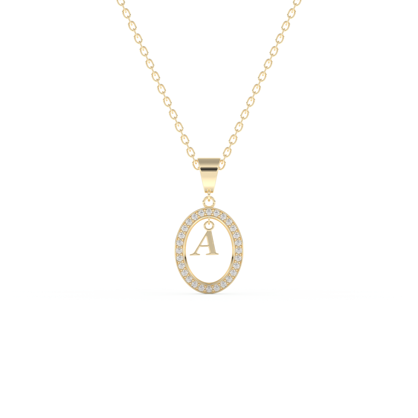 Stunning 0.05 CT Round Moissanite Diamond A Initial Necklace in Solid Gold