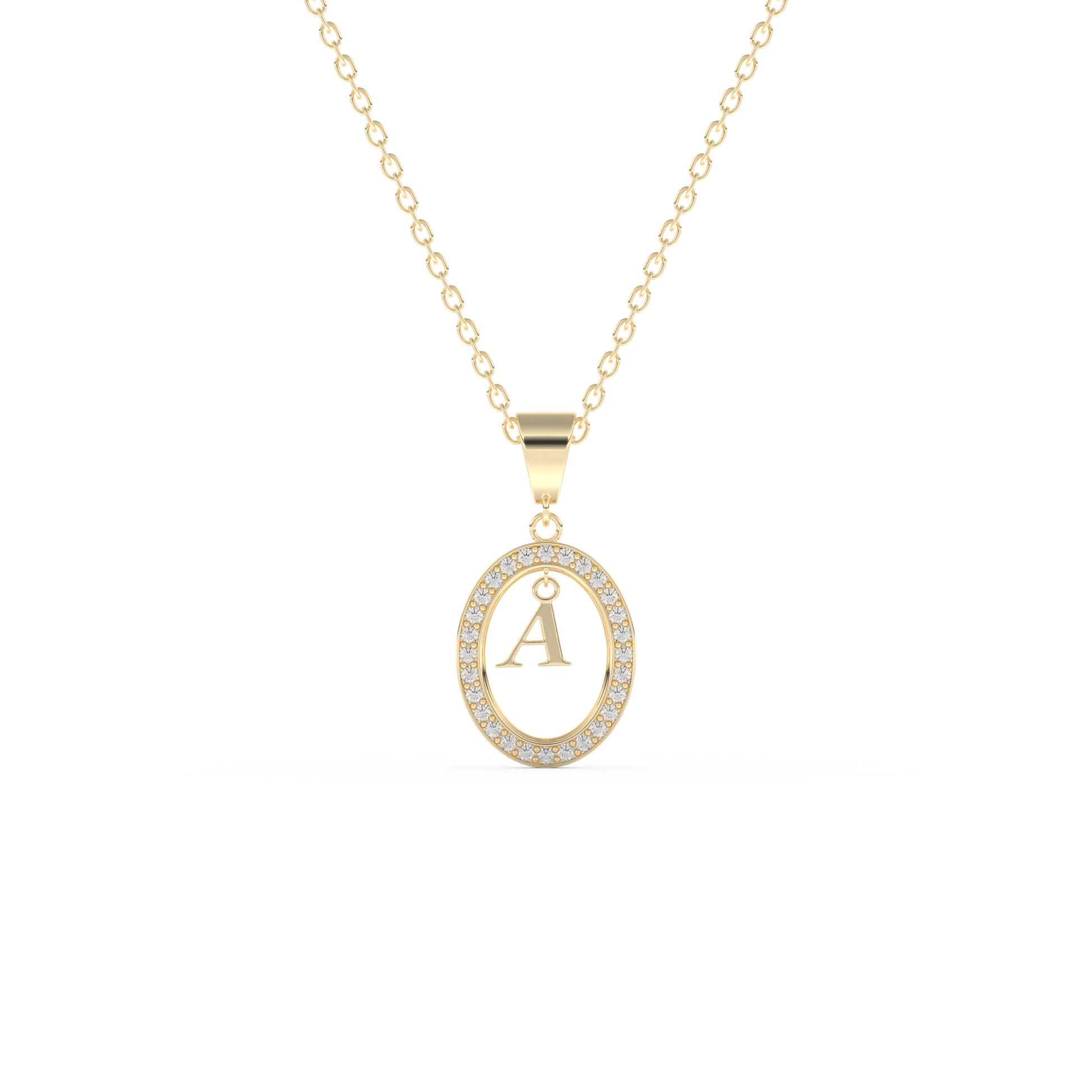 Stunning 0.05 CT Round Moissanite Diamond A Initial Necklace in Solid Gold