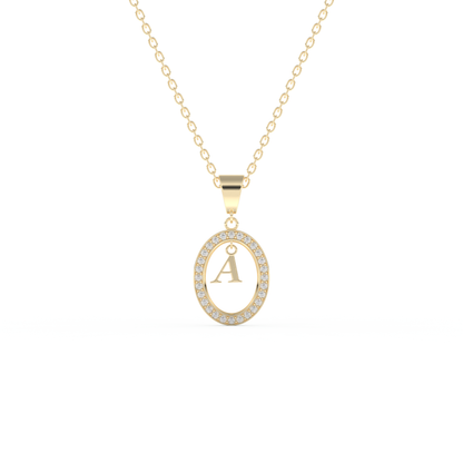 Stunning 0.05 CT Round Moissanite Diamond A Initial Necklace in Solid Gold