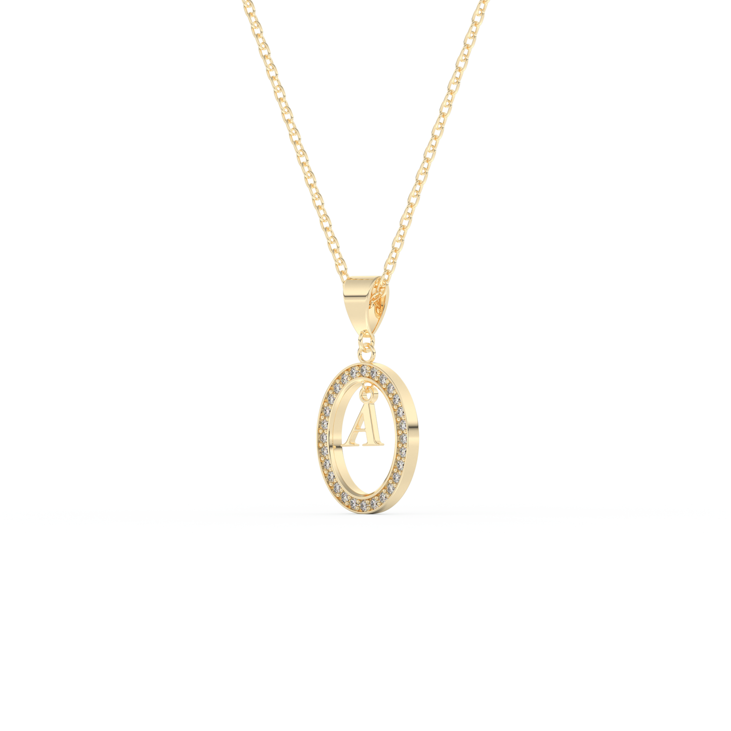 Stunning 0.05 CT Round Moissanite Diamond A Initial Necklace in Solid Gold