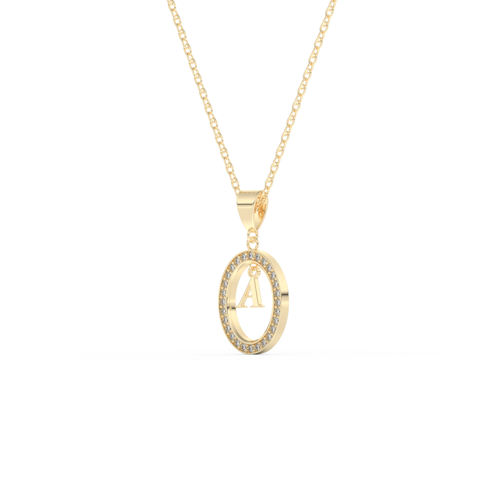 Stunning 0.05 CT Round Moissanite Diamond A Initial Necklace in Solid Gold