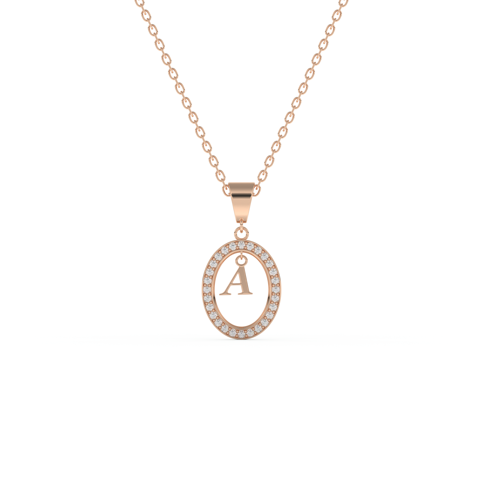 Stunning 0.05 CT Round Moissanite Diamond A Initial Necklace in Solid Gold