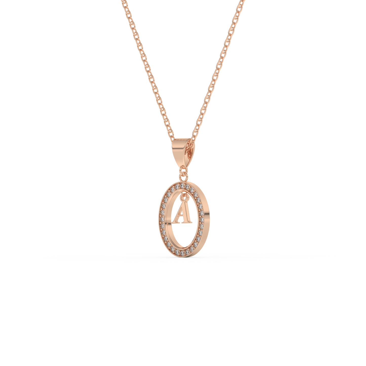 Stunning 0.05 CT Round Moissanite Diamond A Initial Necklace in Solid Gold