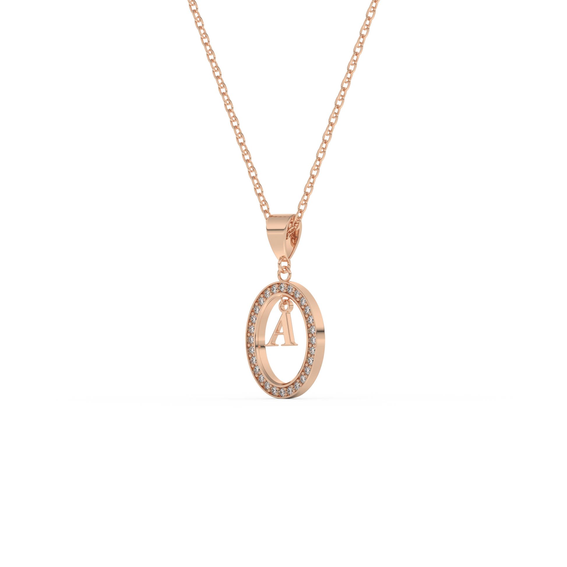Stunning 0.05 CT Round Moissanite Diamond A Initial Necklace in Solid Gold