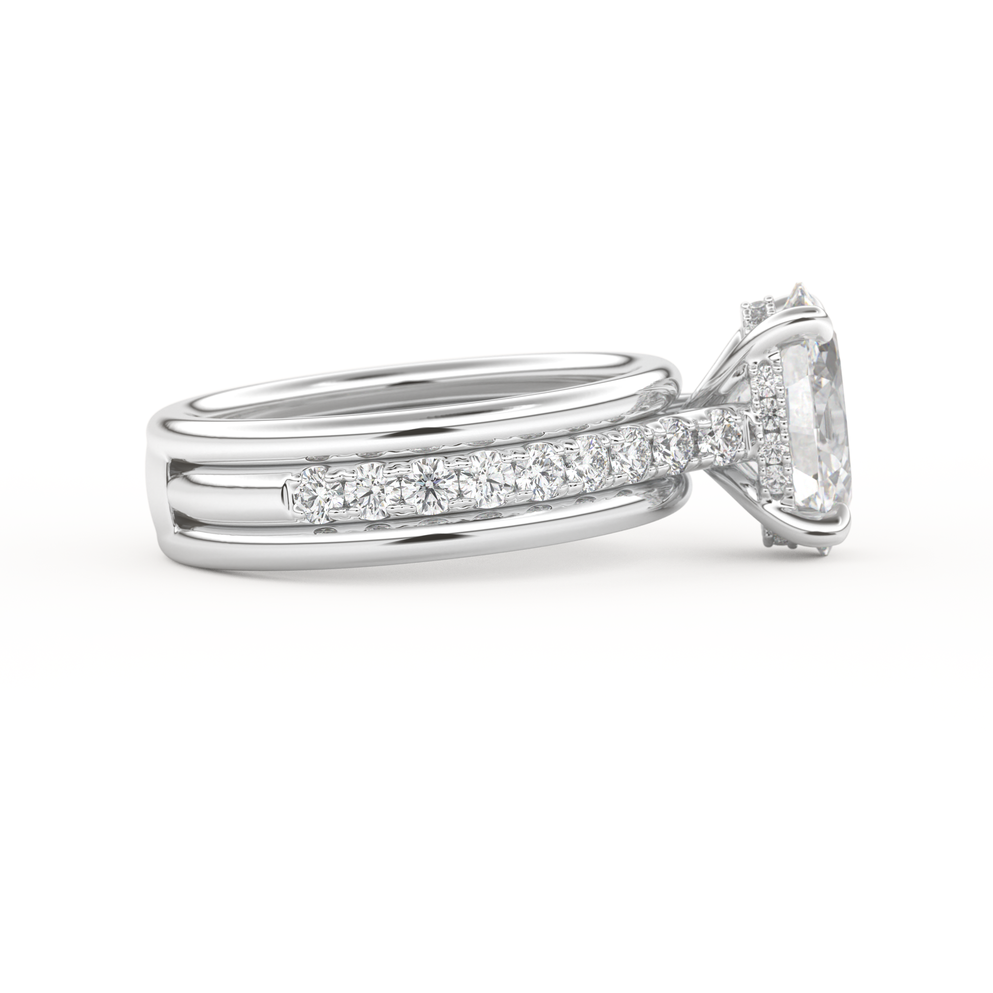 Oval Cut 2.07 Carat Moissanite Ring – Channel Pave Setting in Gold