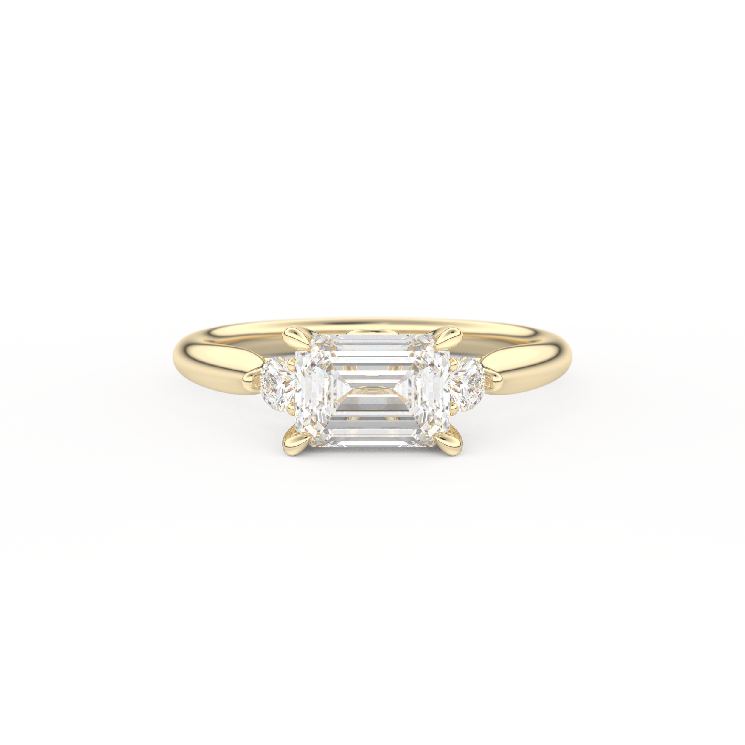 Emerald Cut 1.31 Carat Moissanite Ring – Three Stones Setting in Gold
