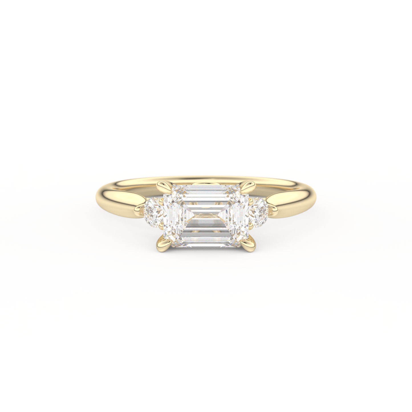 Emerald Cut 1.31 Carat Moissanite Ring – Three Stones Setting in Gold