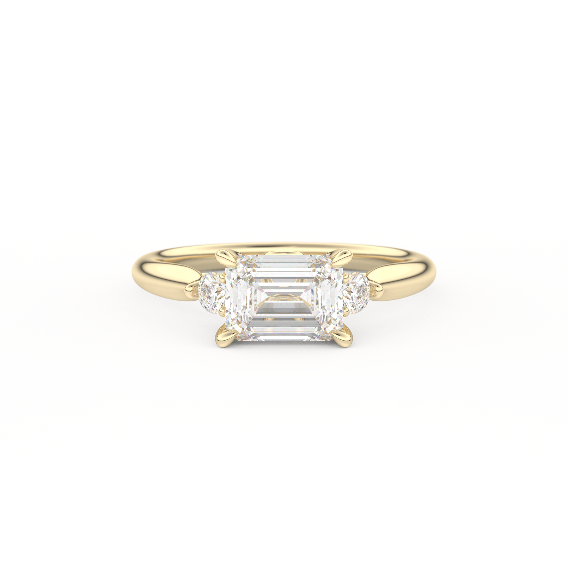 Emerald Cut 1.31 Carat Moissanite Ring – Three Stones Setting in Gold