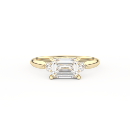 Emerald Cut 1.31 Carat Moissanite Ring – Three Stones Setting in Gold