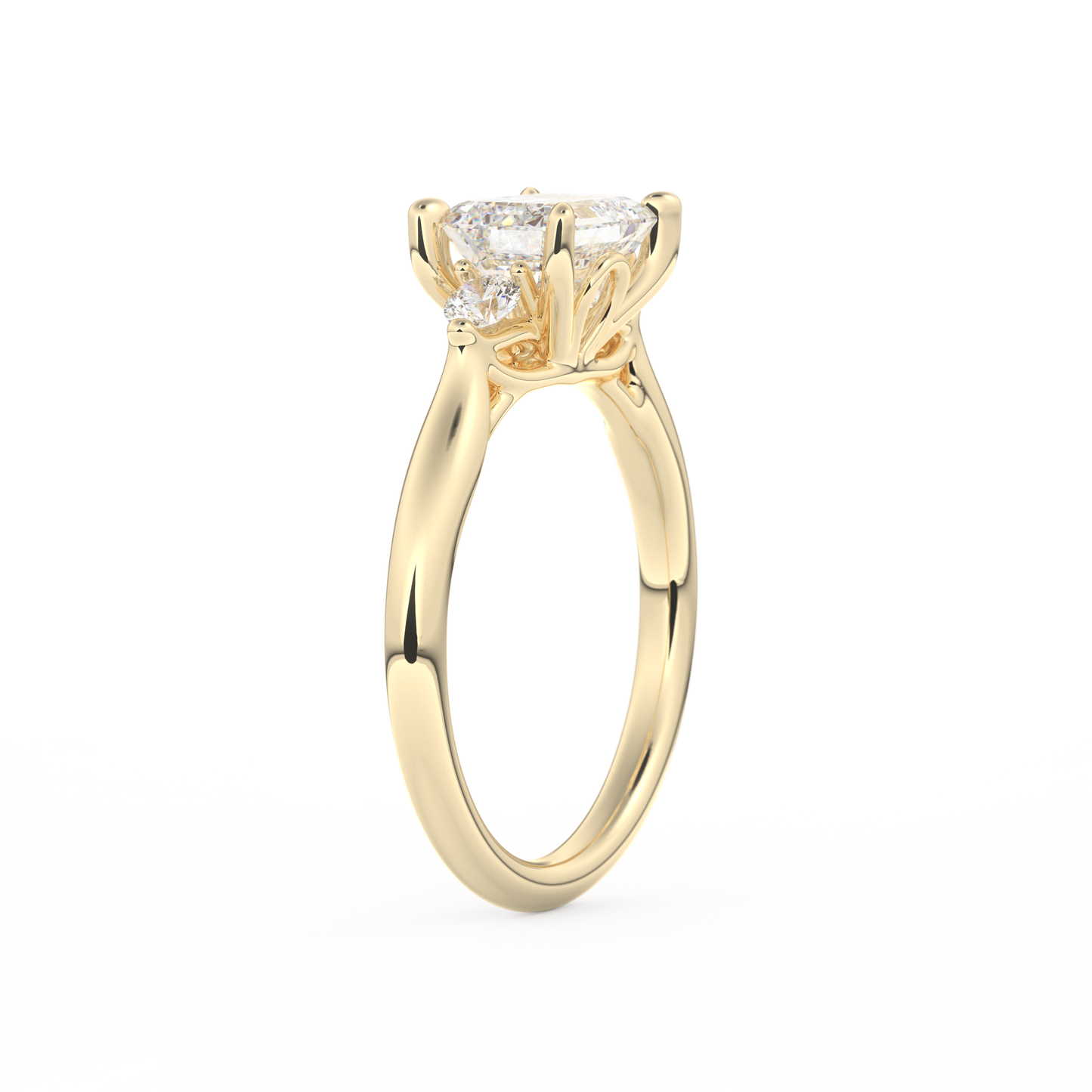 Emerald Cut 1.31 Carat Moissanite Ring – Three Stones Setting in Gold
