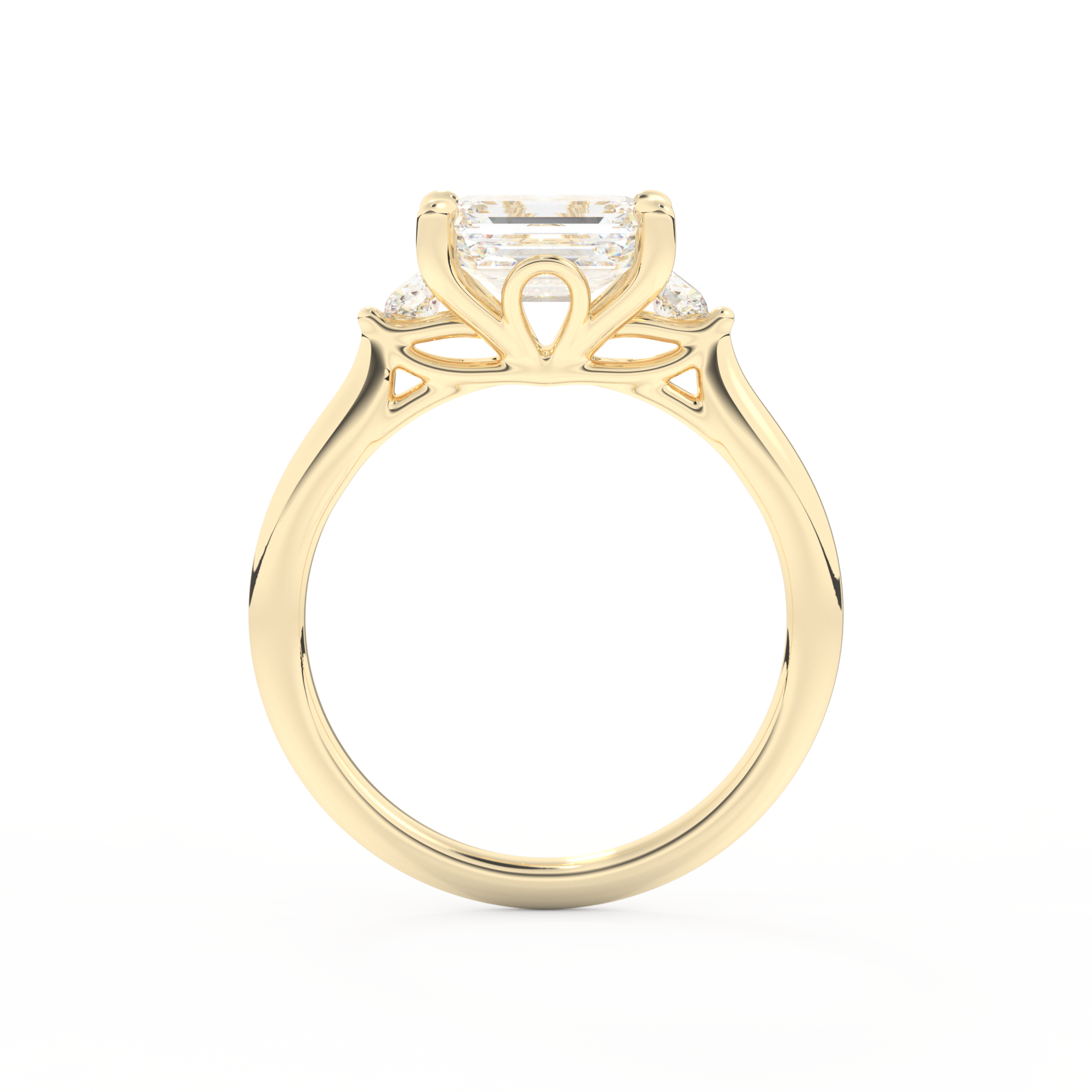 Emerald Cut 1.31 Carat Moissanite Ring – Three Stones Setting in Gold