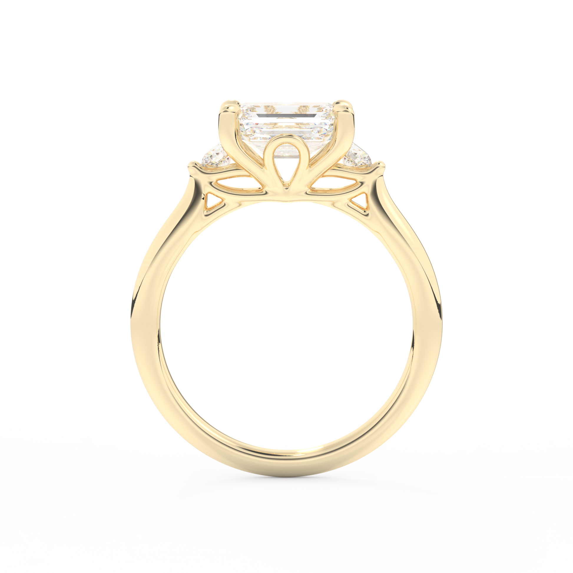 Emerald Cut 1.31 Carat Moissanite Ring – Three Stones Setting in Gold