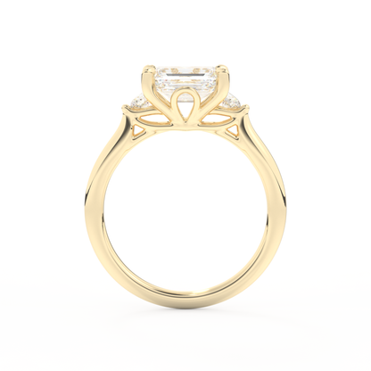 Emerald Cut 1.31 Carat Moissanite Ring – Three Stones Setting in Gold