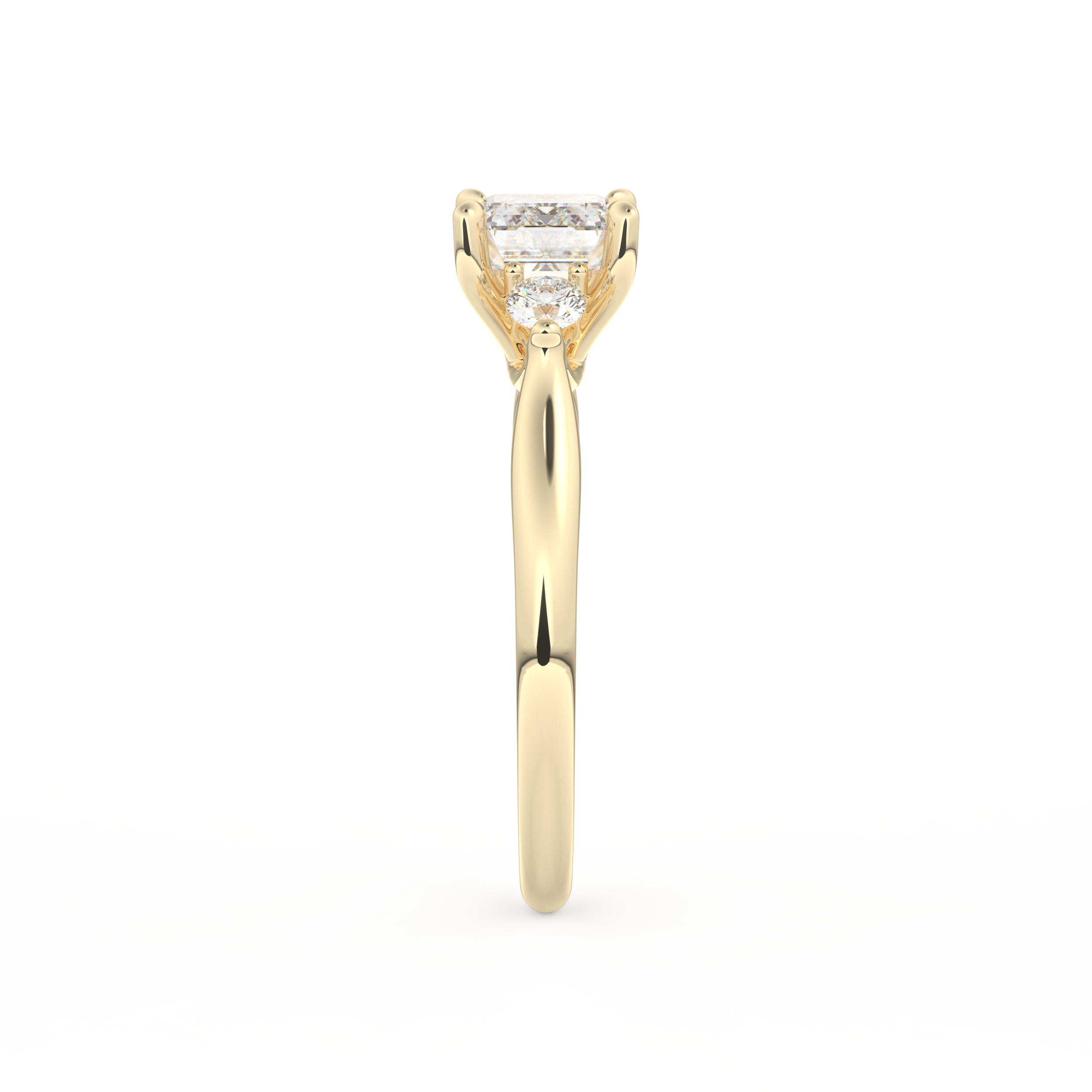 Emerald Cut 1.31 Carat Moissanite Ring – Three Stones Setting in Gold