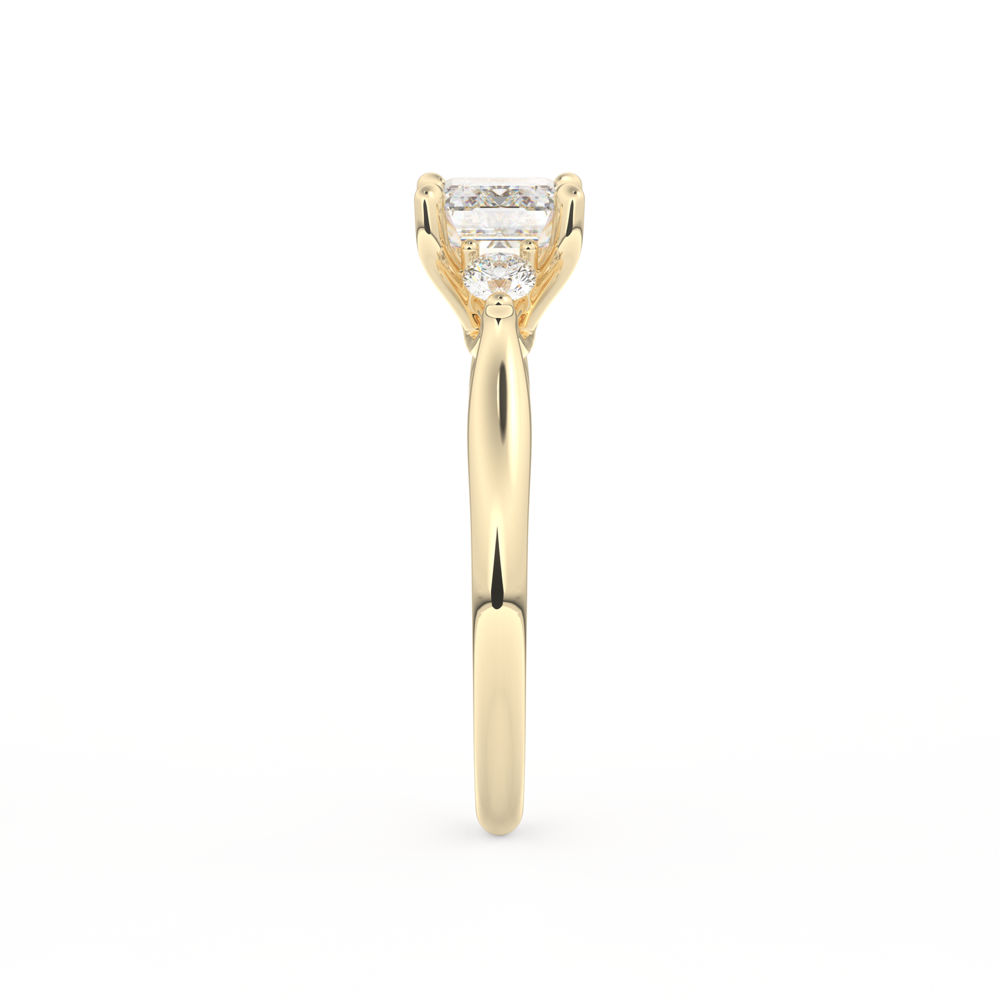 Emerald Cut 1.31 Carat Moissanite Ring – Three Stones Setting in Gold