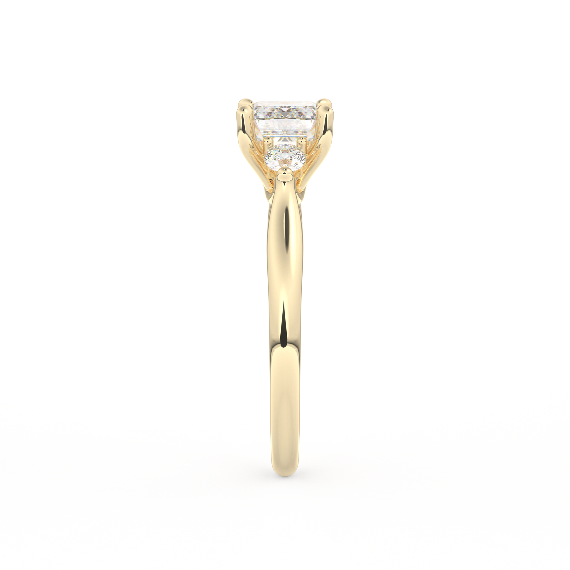 Emerald Cut 1.31 Carat Moissanite Ring – Three Stones Setting in Gold