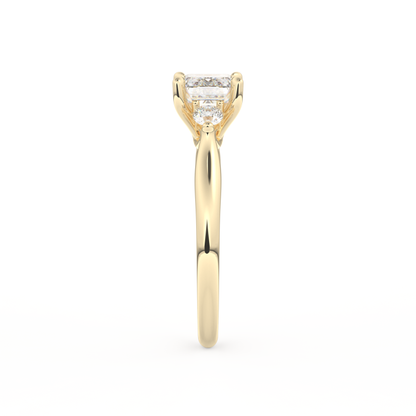 Emerald Cut 1.31 Carat Moissanite Ring – Three Stones Setting in Gold