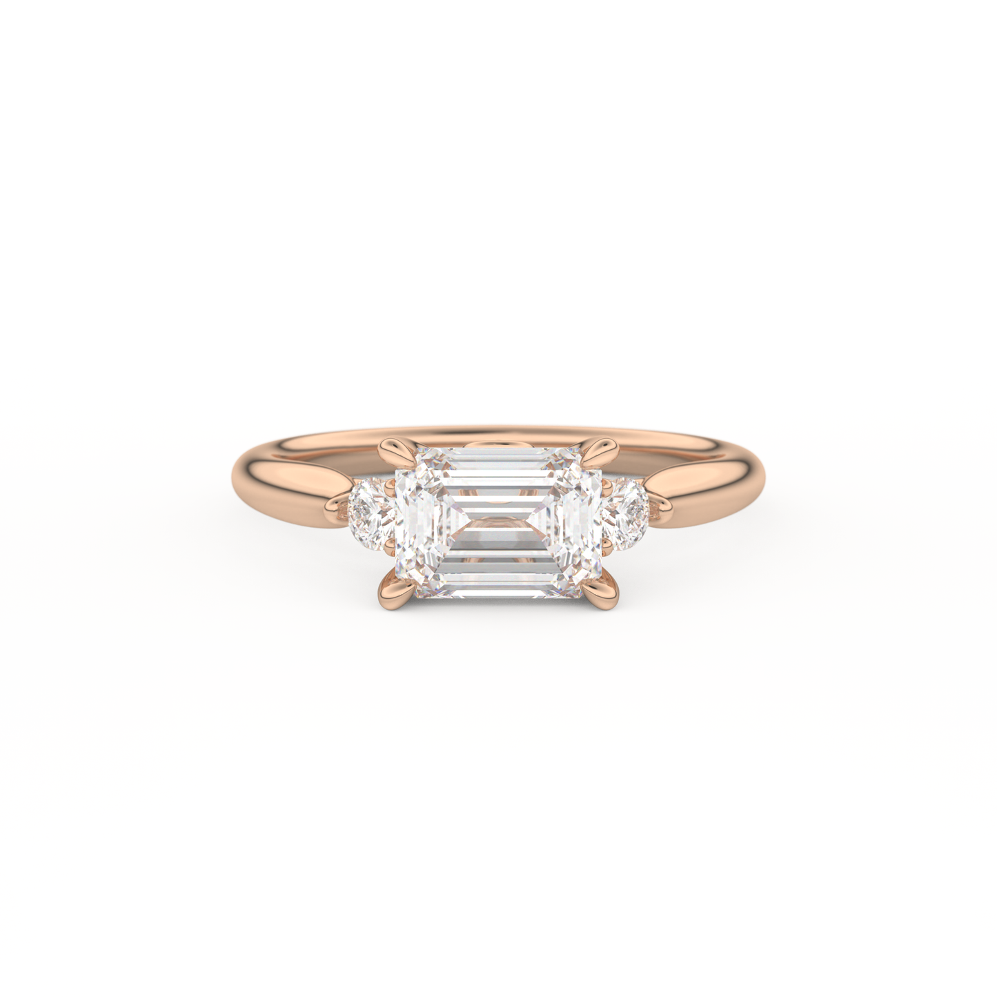 Emerald Cut 1.31 Carat Moissanite Ring – Three Stones Setting in Gold