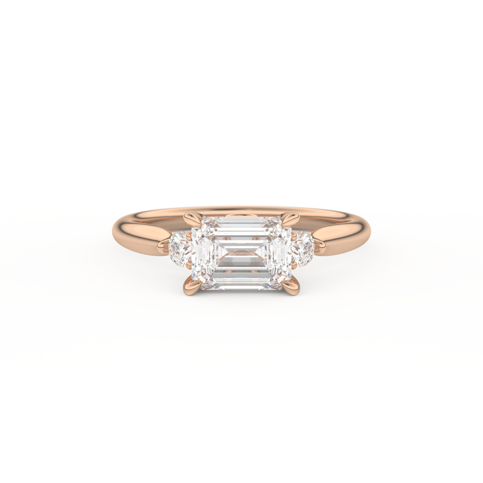 Emerald Cut 1.31 Carat Moissanite Ring – Three Stones Setting in Gold