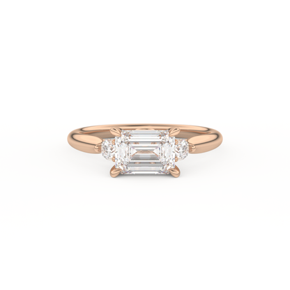 Emerald Cut 1.31 Carat Moissanite Ring – Three Stones Setting in Gold