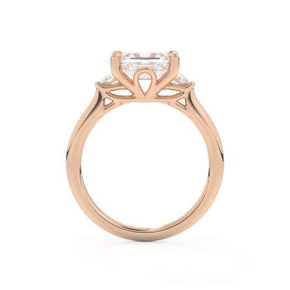 Emerald Cut 1.31 Carat Moissanite Ring – Three Stones Setting in Gold