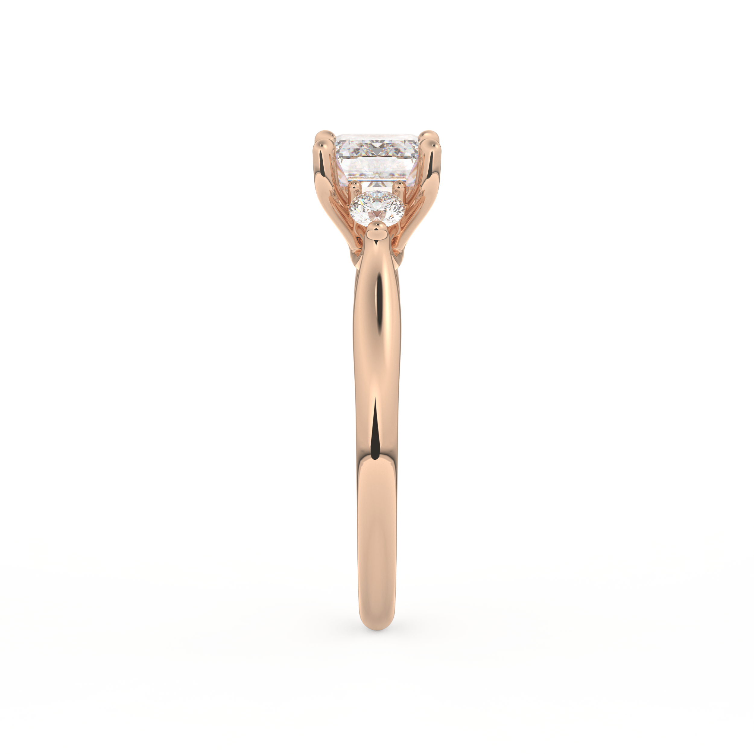 Emerald Cut 1.31 Carat Moissanite Ring – Three Stones Setting in Gold