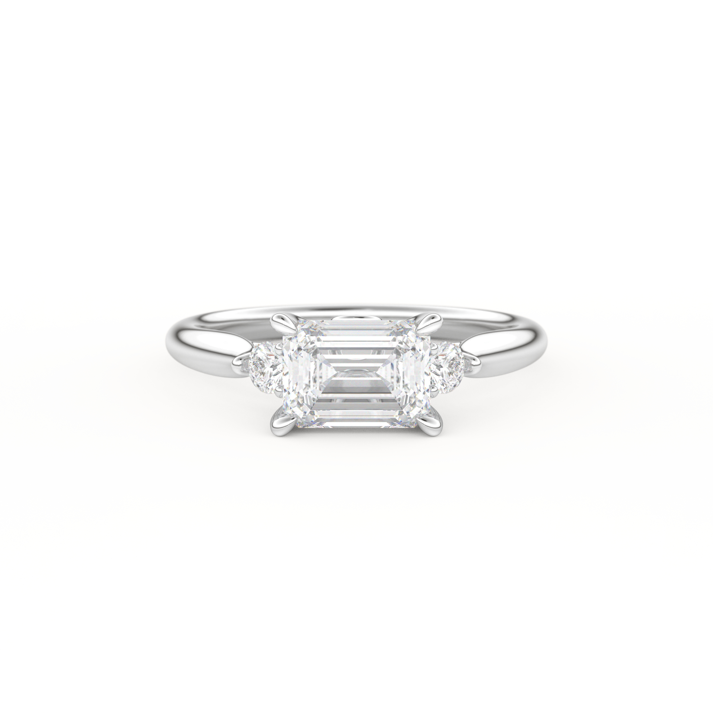 Emerald Cut 1.31 Carat Moissanite Ring – Three Stones Setting in Gold