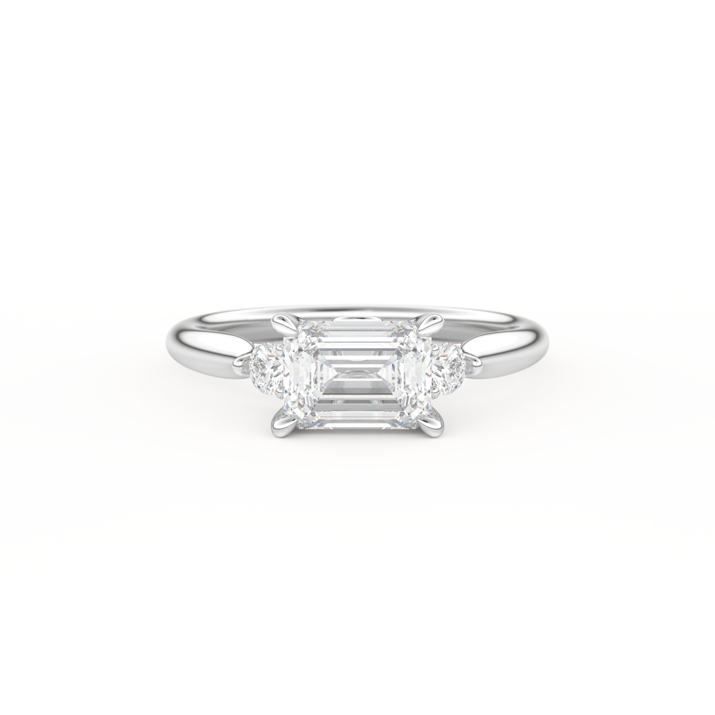 Emerald Cut 1.31 Carat Moissanite Ring – Three Stones Setting in Gold