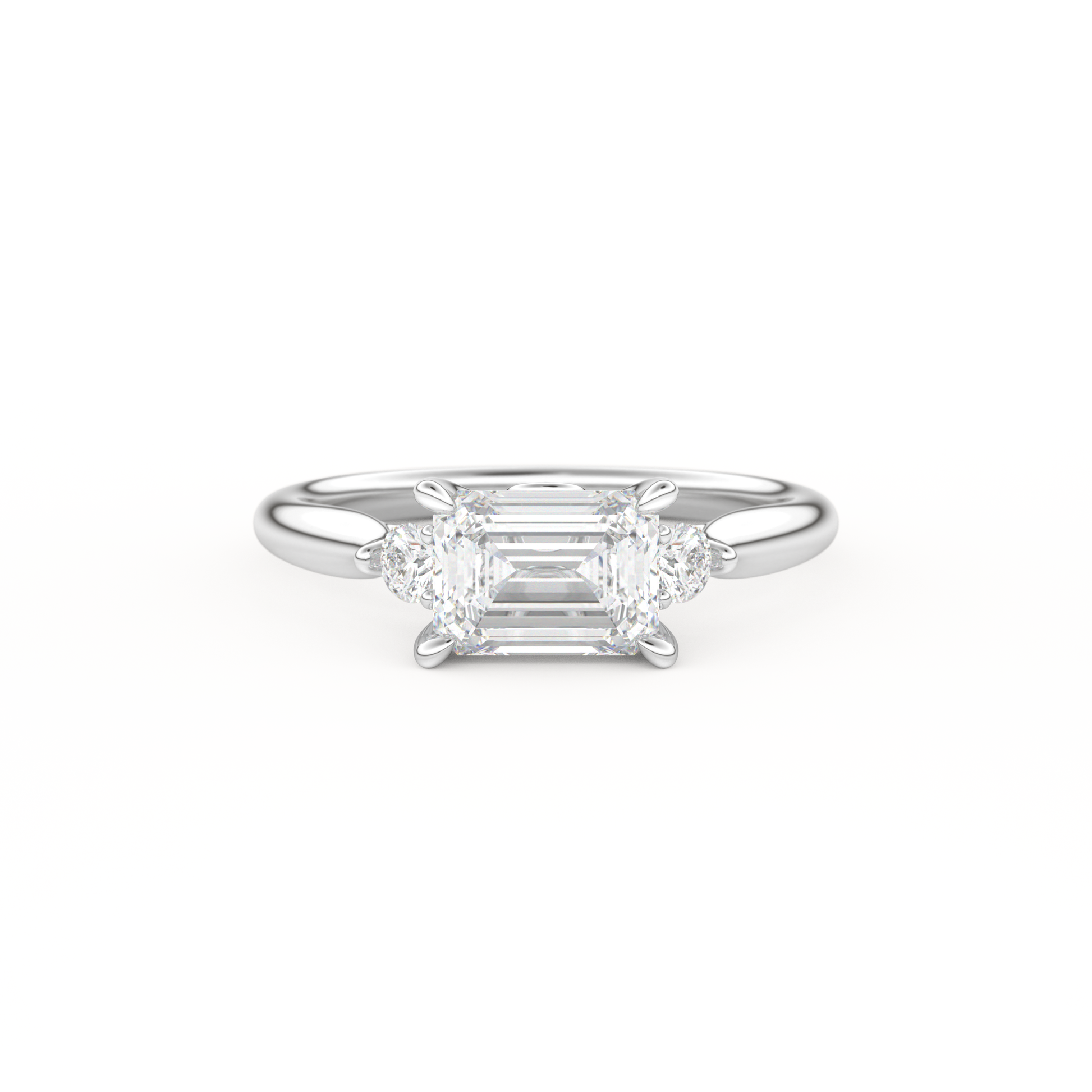 Emerald Cut 1.31 Carat Moissanite Ring – Three Stones Setting in Gold
