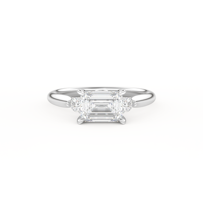Emerald Cut 1.31 Carat Moissanite Ring – Three Stones Setting in Gold
