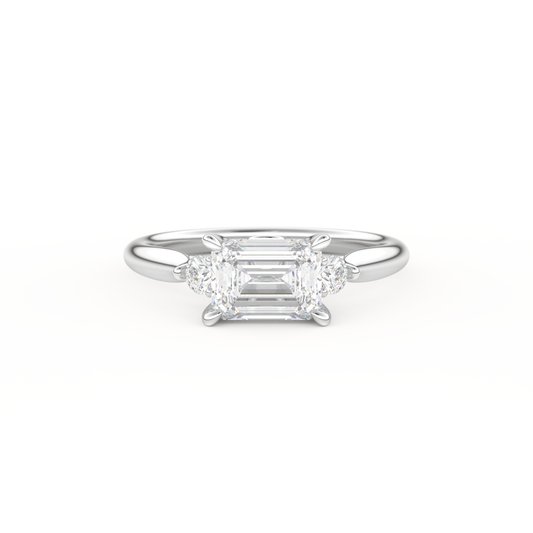 Emerald Cut 1.31 Carat Moissanite Ring – Three Stones Setting in Gold