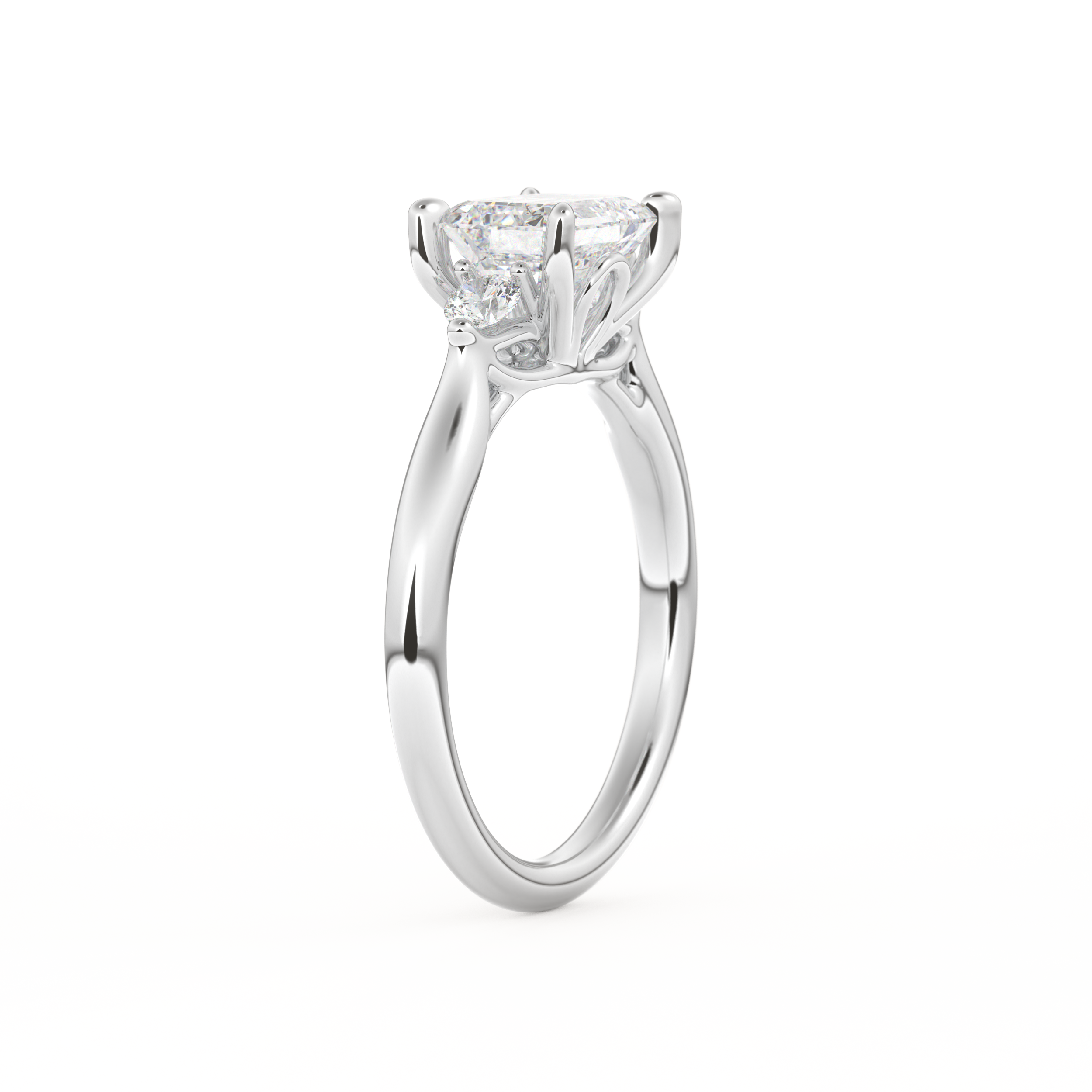Emerald Cut 1.31 Carat Moissanite Ring – Three Stones Setting in Gold