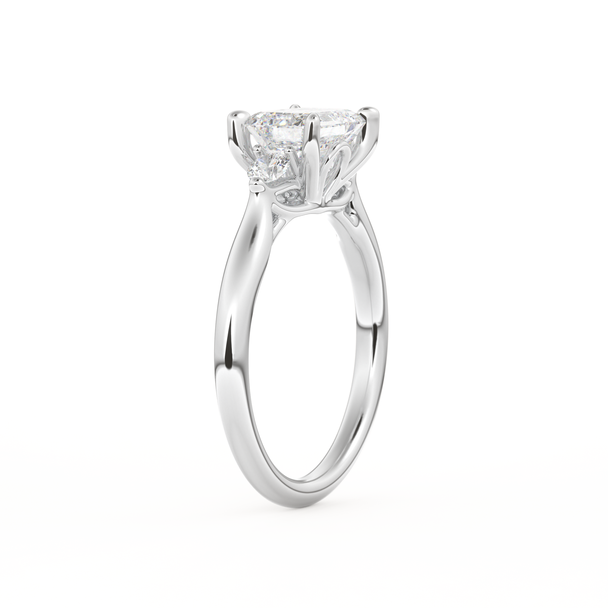 Emerald Cut 1.31 Carat Moissanite Ring – Three Stones Setting in Gold