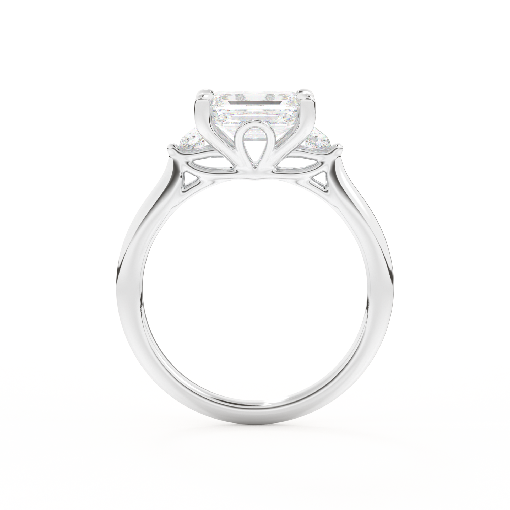 Emerald Cut 1.31 Carat Moissanite Ring – Three Stones Setting in Gold