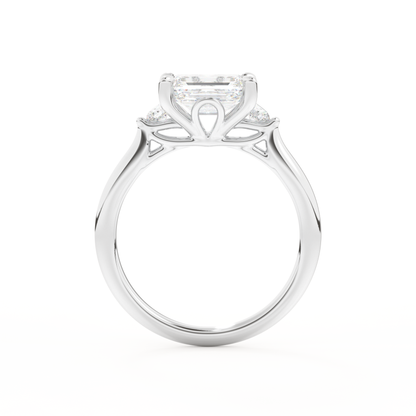 Emerald Cut 1.31 Carat Moissanite Ring – Three Stones Setting in Gold