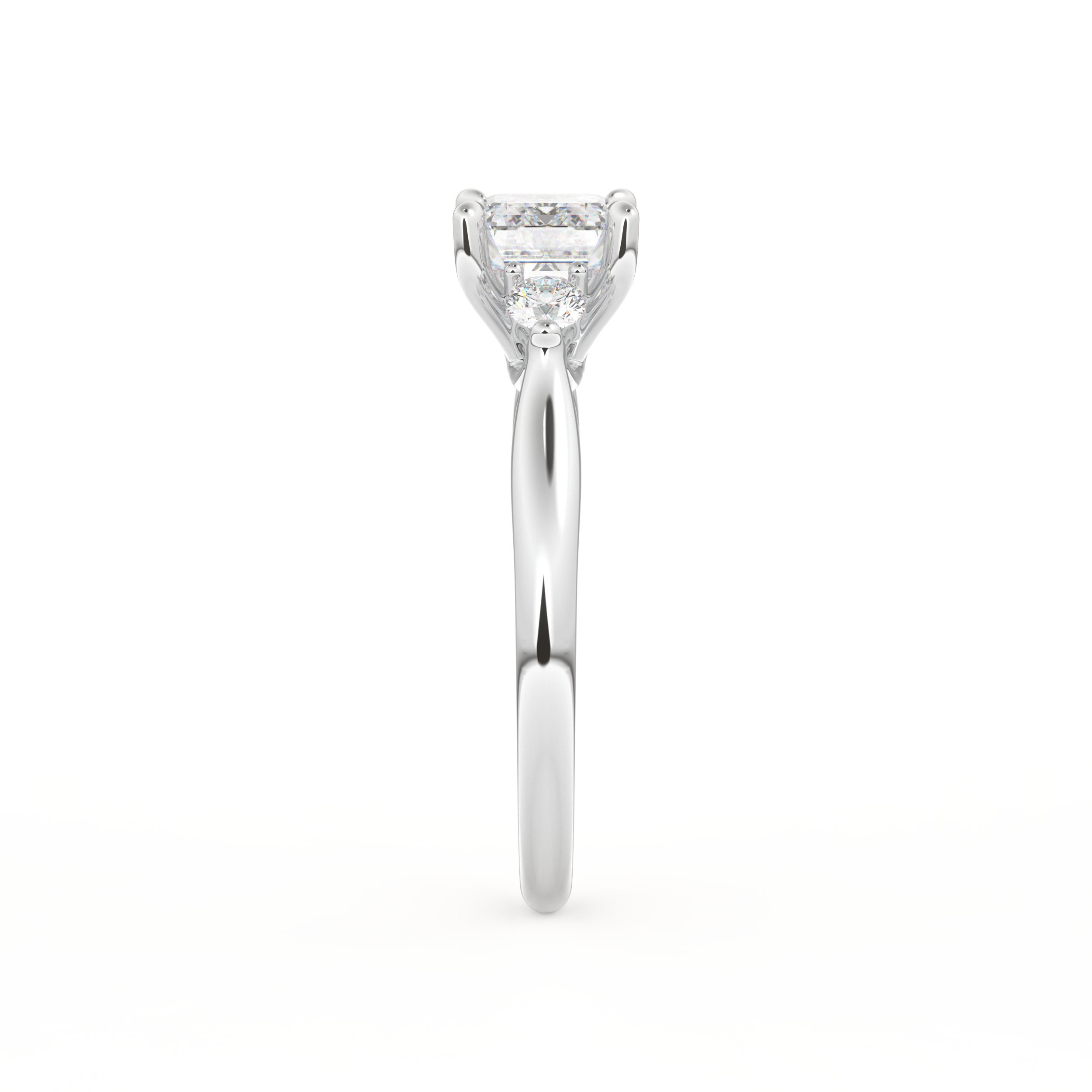 Emerald Cut 1.31 Carat Moissanite Ring – Three Stones Setting in Gold