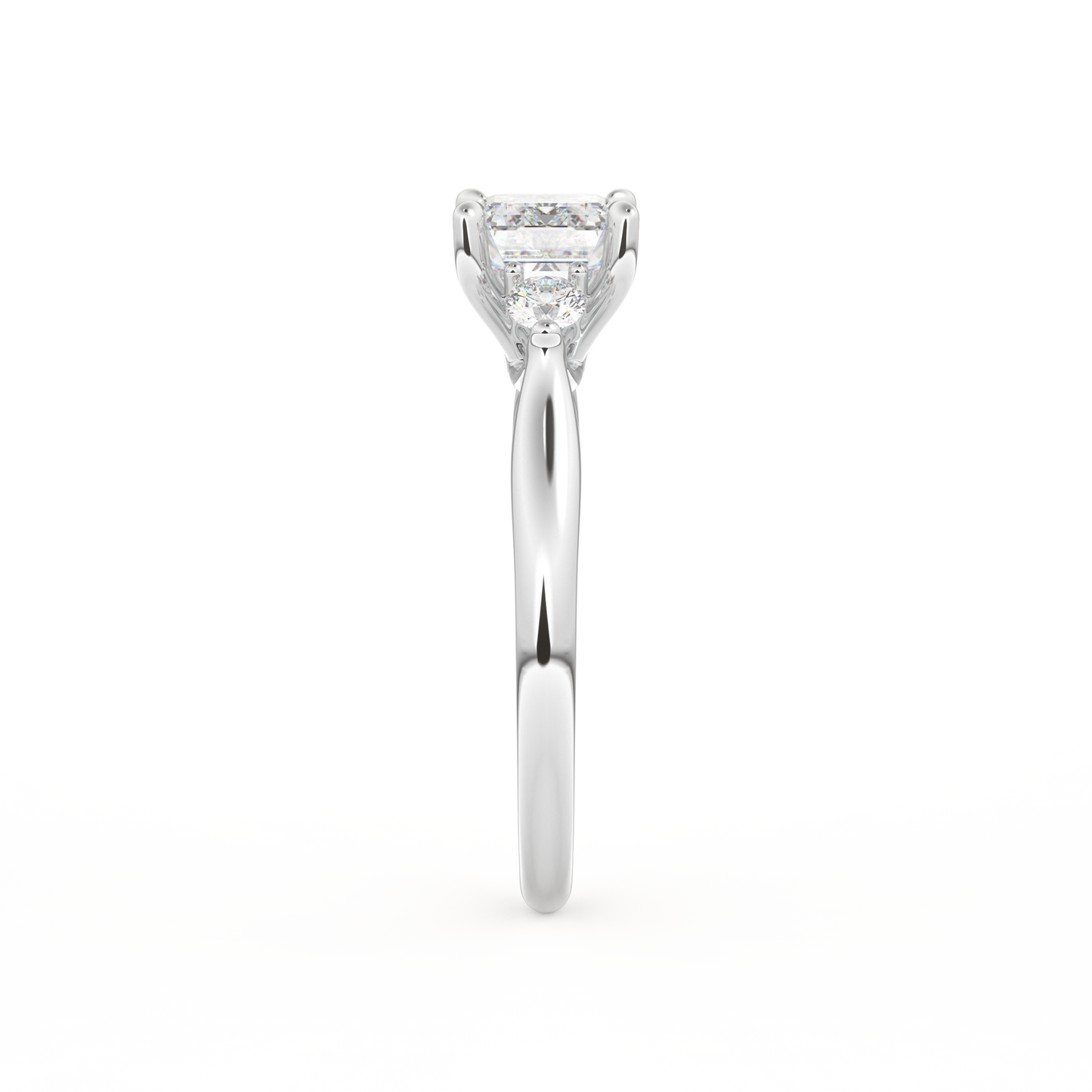 Emerald Cut 1.31 Carat Moissanite Ring – Three Stones Setting in Gold