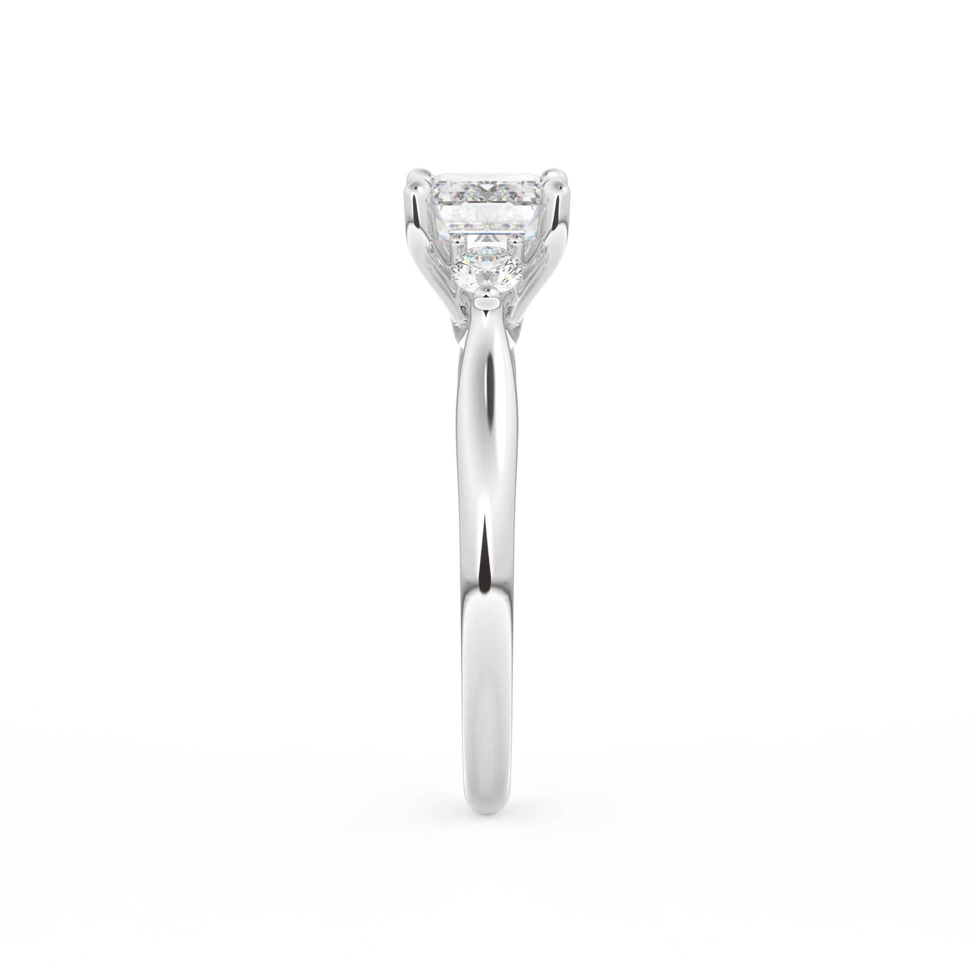 Emerald Cut 1.31 Carat Moissanite Ring – Three Stones Setting in Gold