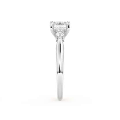 Emerald Cut 1.31 Carat Moissanite Ring – Three Stones Setting in Gold
