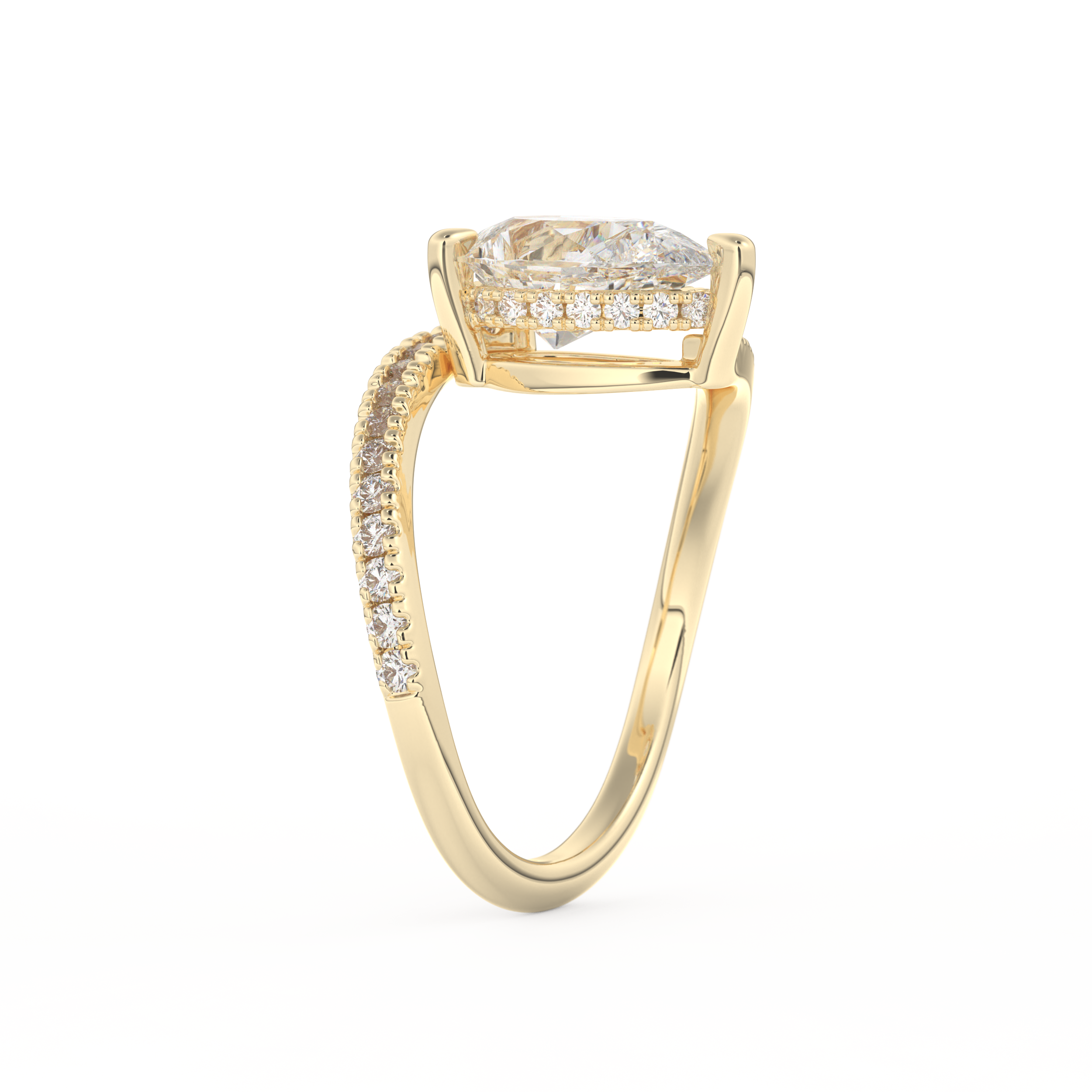 Pear Cut 1.55 Carat Moissanite Ring – Swirl & Pave Setting in Gold