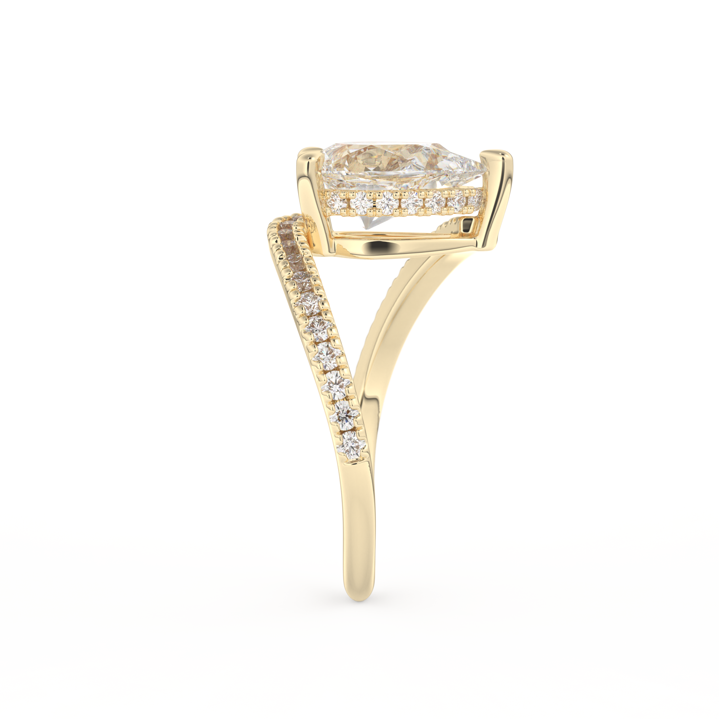 Pear Cut 1.55 Carat Moissanite Ring – Swirl & Pave Setting in Gold