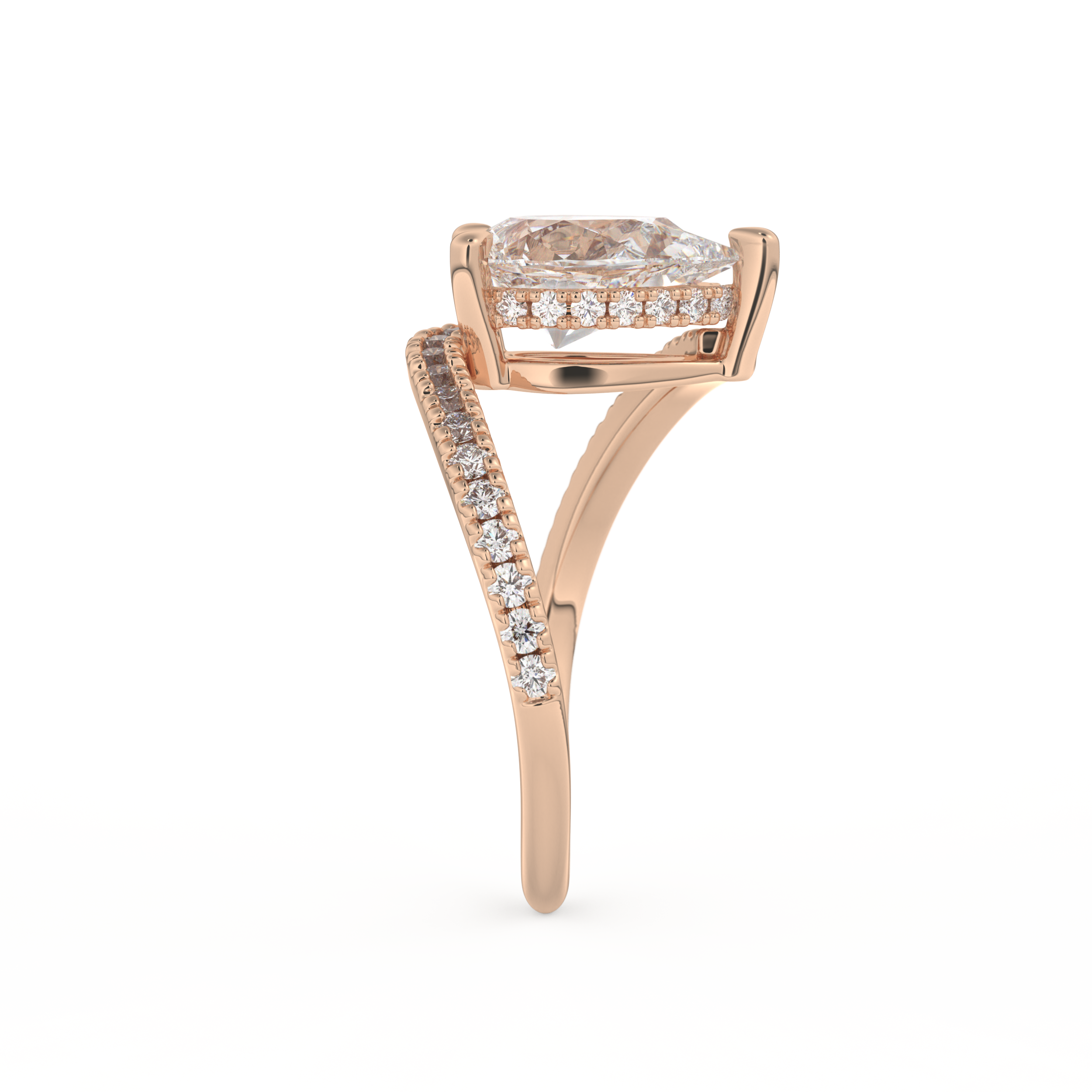 Pear Cut 1.55 Carat Moissanite Ring – Swirl & Pave Setting in Gold