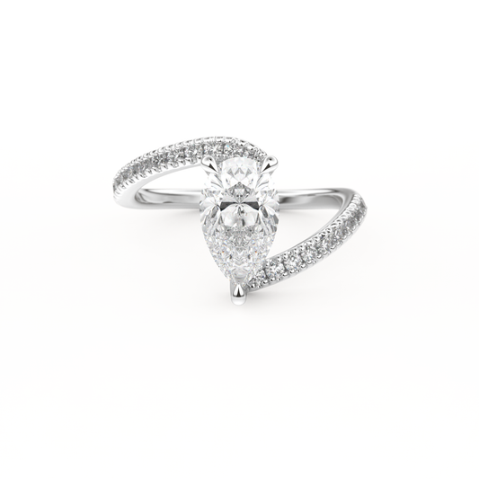 Pear Cut 1.55 Carat Moissanite Ring – Swirl & Pave Setting in Gold