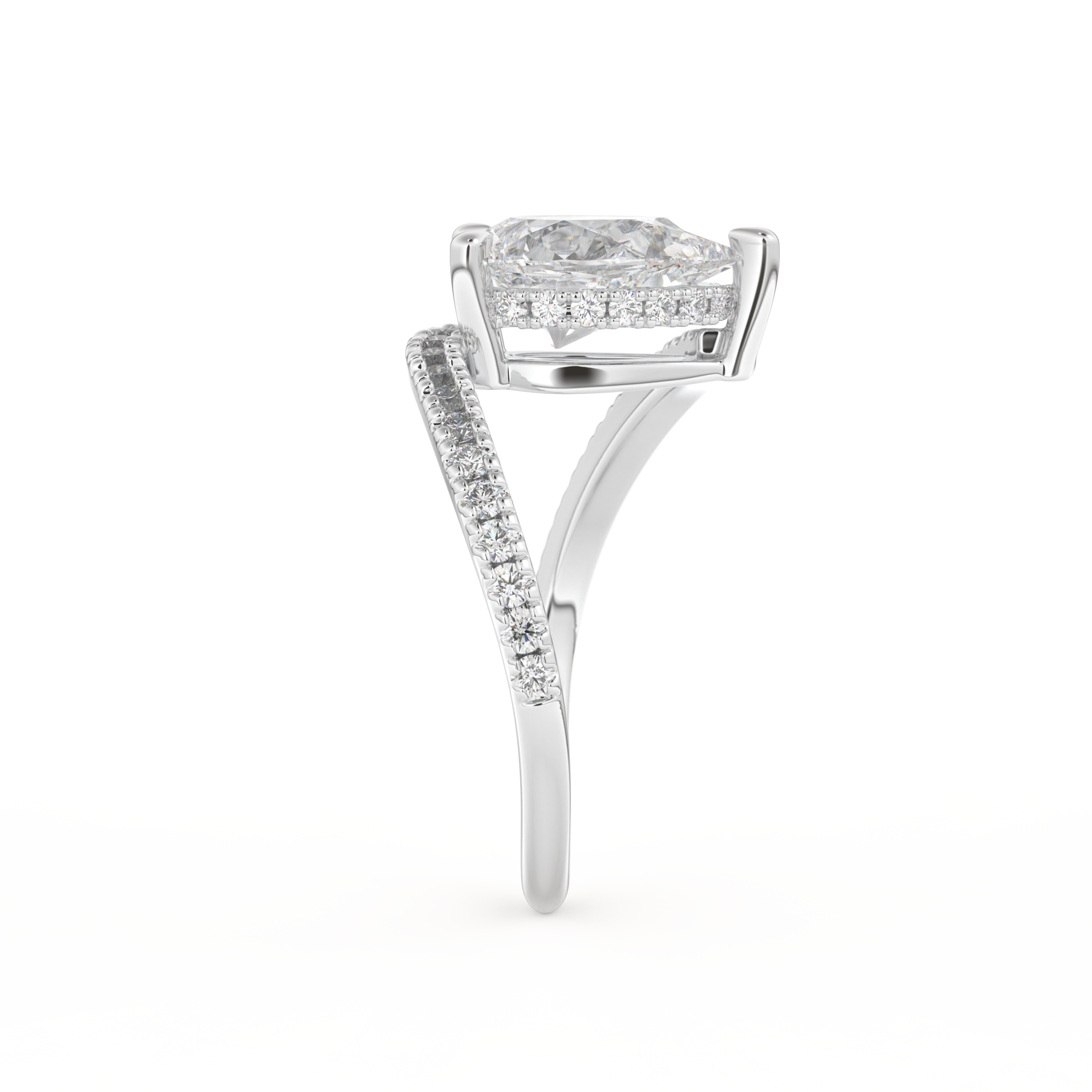 Pear Cut 1.55 Carat Moissanite Ring – Swirl & Pave Setting in Gold