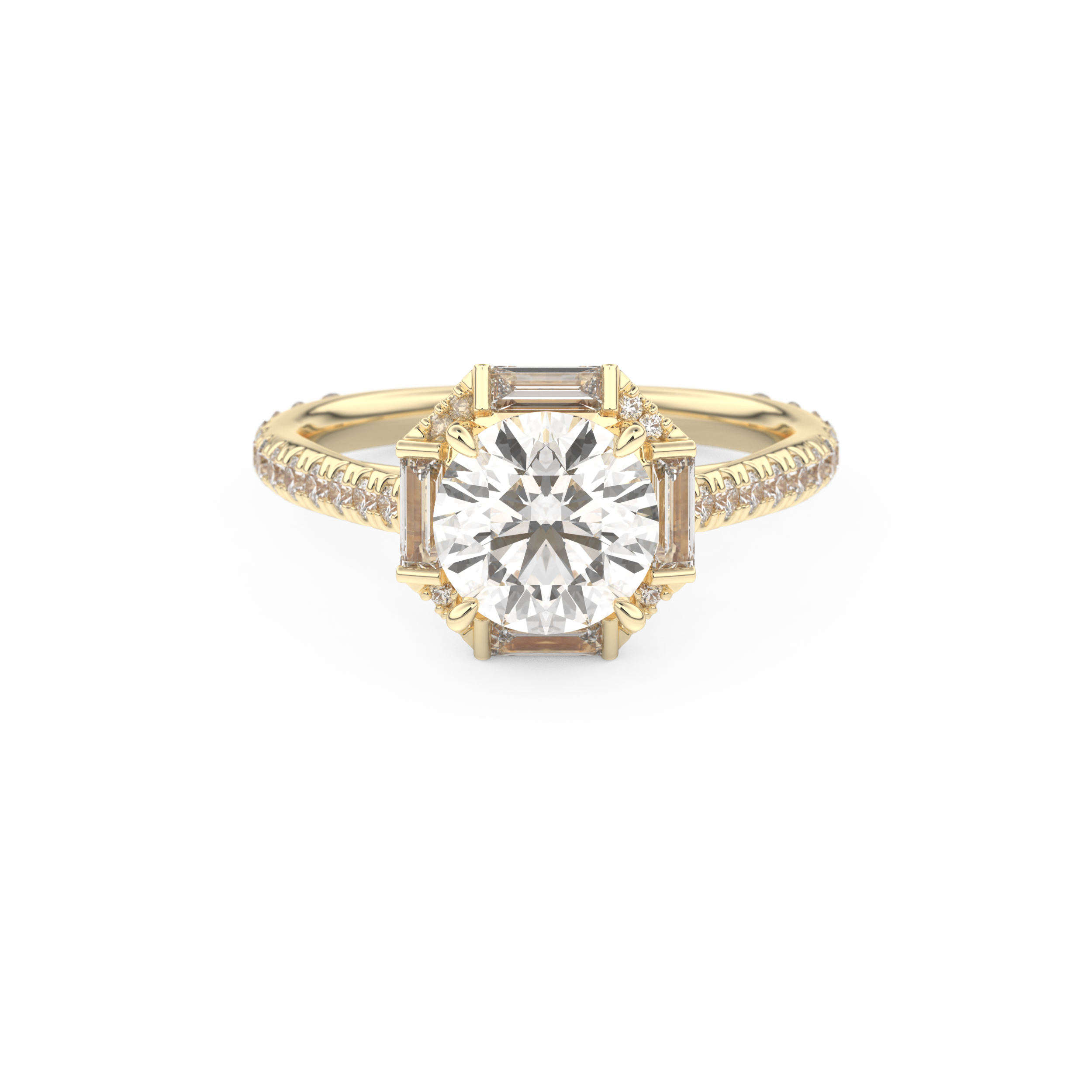 Round Cut 1.52 Carat Moissanite Ring – Cluster Setting in Gold