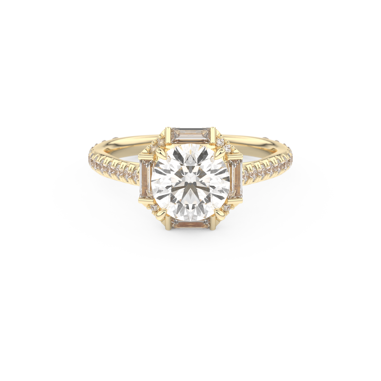 Round Cut 1.52 Carat Moissanite Ring – Cluster Setting in Gold