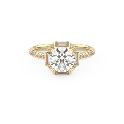 Round Cut 1.52 Carat Moissanite Ring – Cluster Setting in Gold