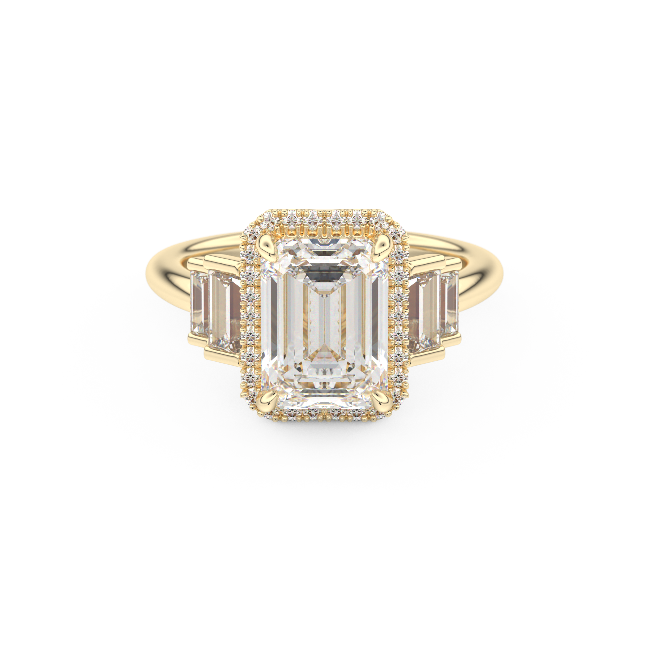Emerald Cut 2.71 Carat Moissanite Ring – Cluster Setting in Gold