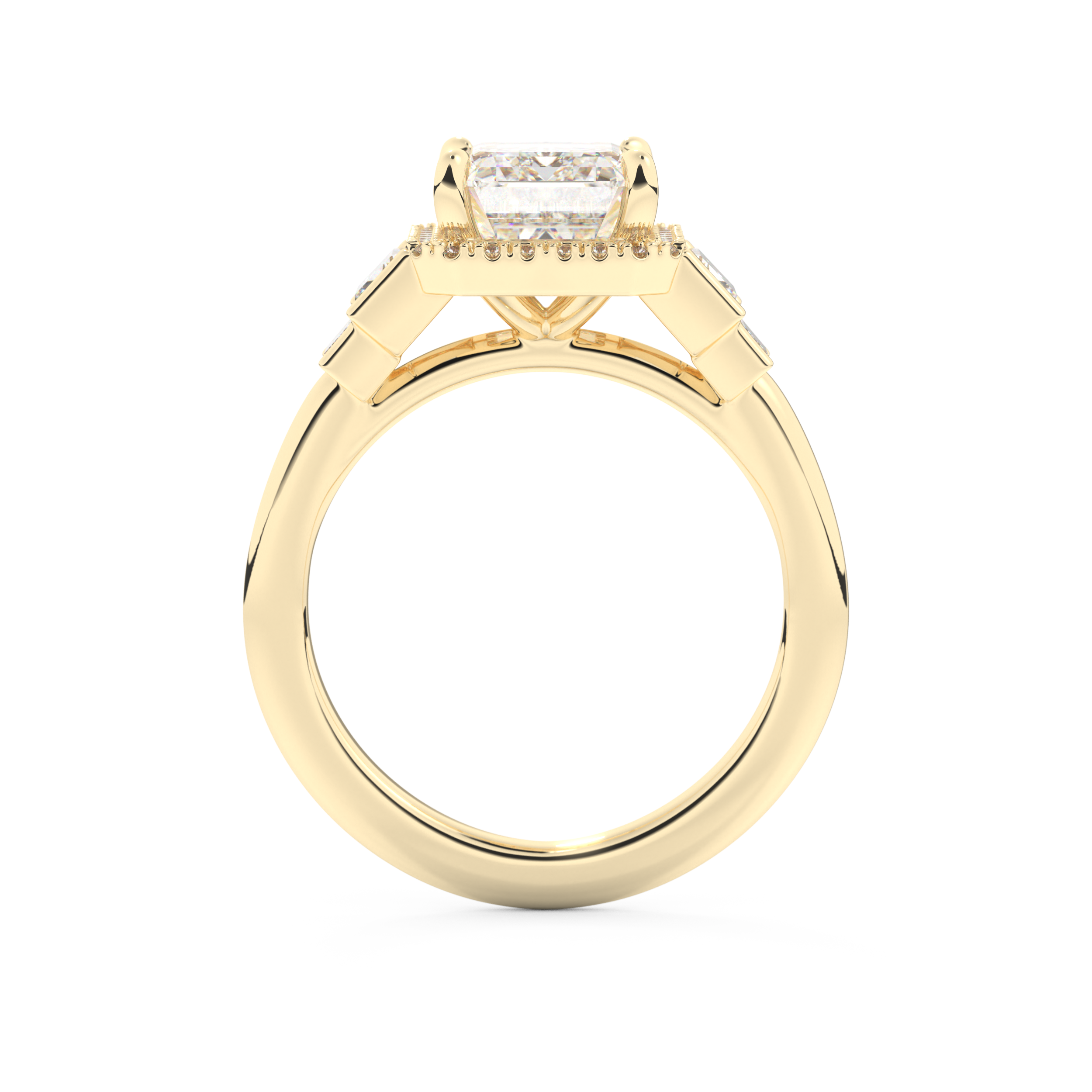 Emerald Cut 2.71 Carat Moissanite Ring – Cluster Setting in Gold