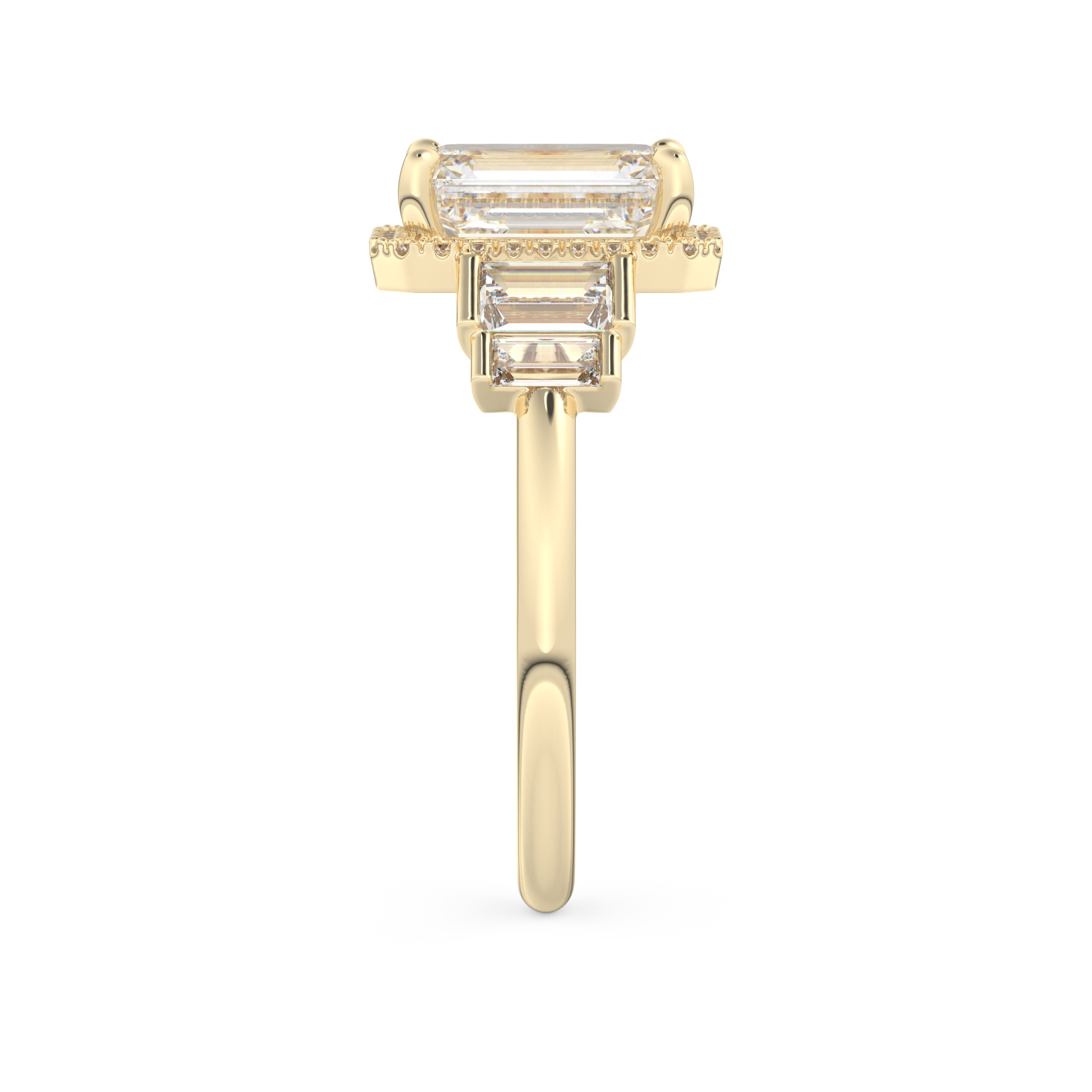 Emerald Cut 2.71 Carat Moissanite Ring – Cluster Setting in Gold